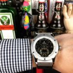 Perfect Replica Hublot Big Bang Stainless Steel Case Black Tourbillon Face 43mm Men's Watch